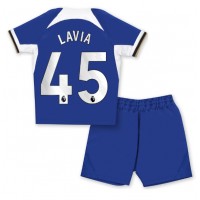 Otroški Nogometni dresi Chelsea Romeo Lavia #45 Domači 2023-24 Kratek Rokav (+ Kratke hlače)